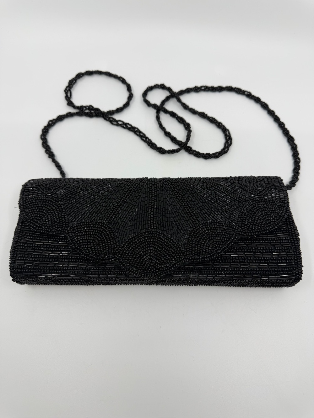 Bijoux Terner Black Beaded Shoulder Clutch with beaded Strap